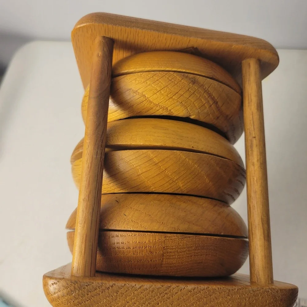 Himark Wood Coasters MCM Brown Vintage Oak Cork 6 Piece Set with Caddy